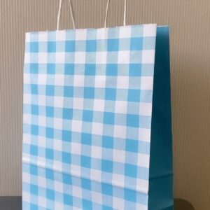 Подарочный пакет с кручеными ручками 240x105x320 "Клетка голубая" внутри белый