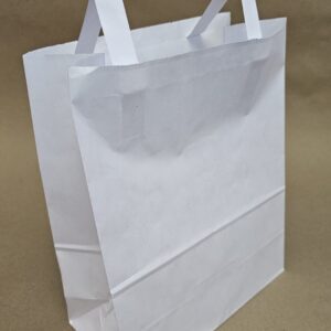 Пакет бумажный 220x120x250 (450 шт/коробка), плотность 80-90 г/м^2 белый с плоскими ручками